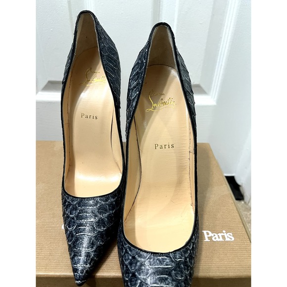 Christian Louboutin Python So Kate Silver Gray Denim Blue 41 11 Pigalle - Picture 2 of 8